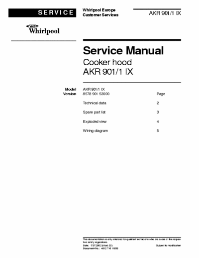 whirlpool AKR901-1 IX whirlpool AKR901-1 IX service manual
